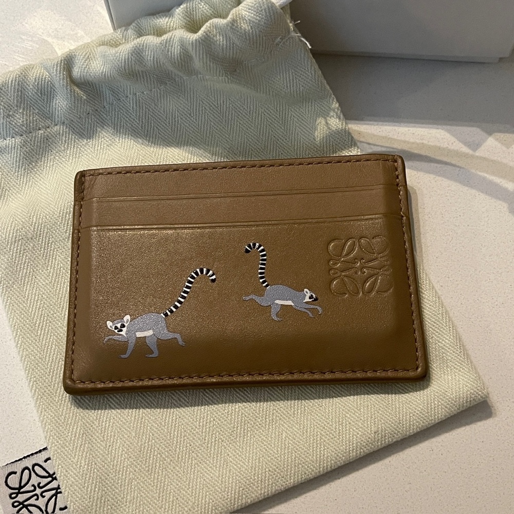 LOEWE x Suna Fujita Lemur Brown Calfskin Leather Card Holder wallet w/ Box - Picture 6 of 16